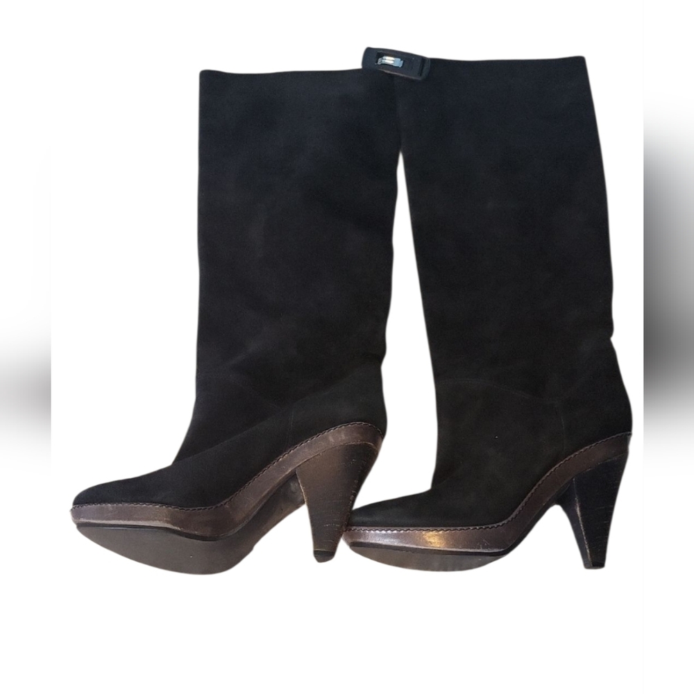 Black Suede Heeled Boots _ Size 9